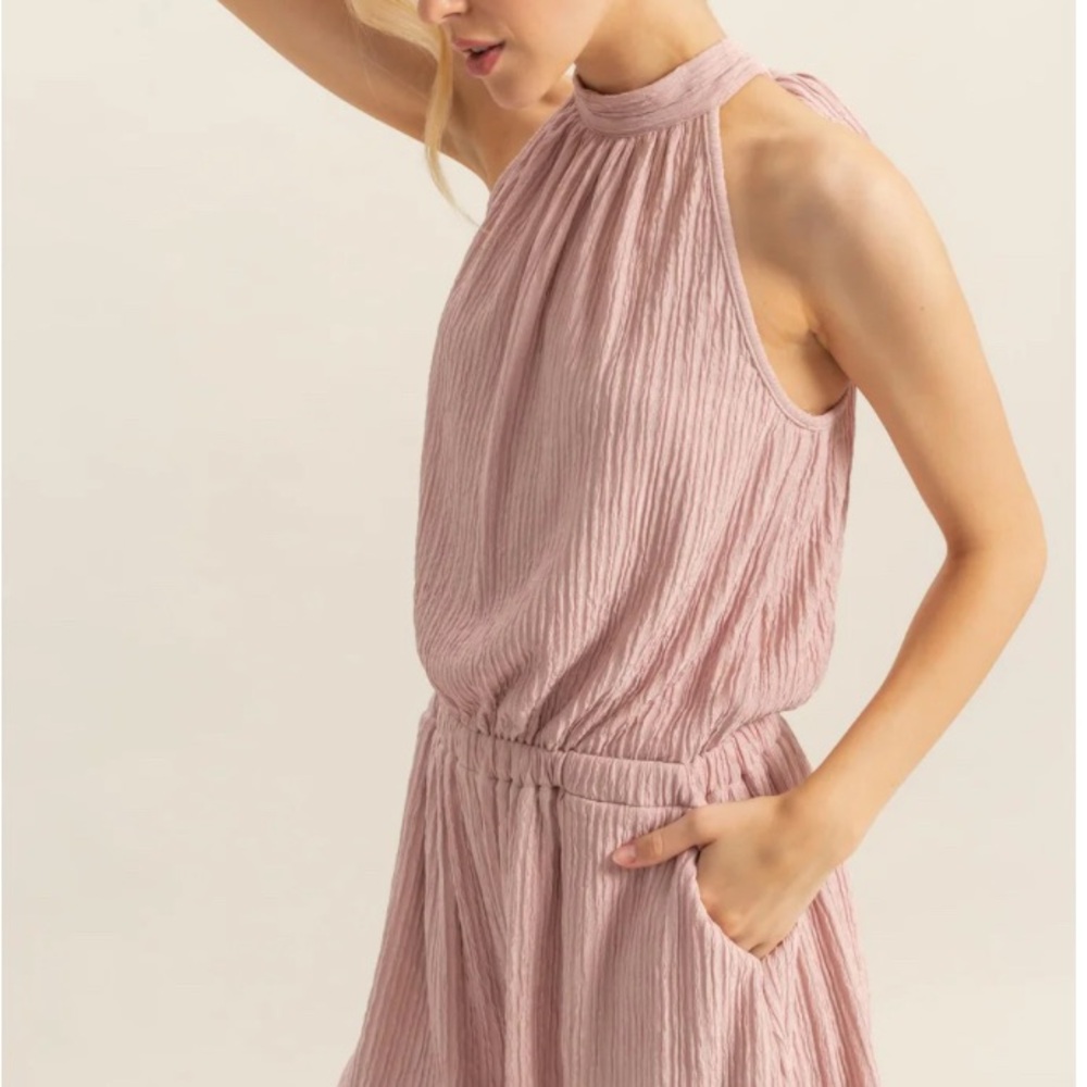 Elegant Pink Halter Neck Dress Romper